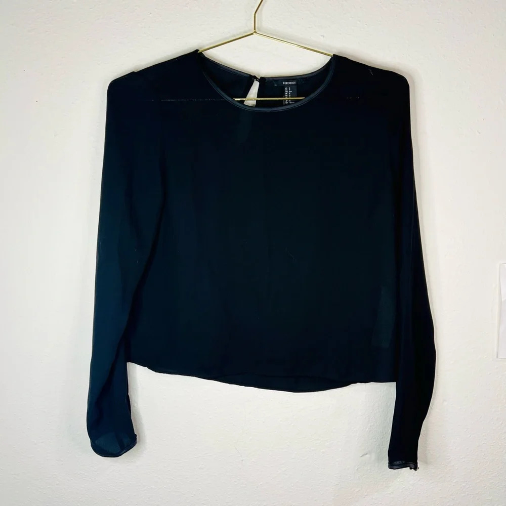 Forever 21 Women's Black Sheer Long Sleeve Top Small Minimalist Elegant